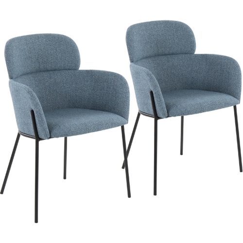 Milan Dining Chair in Blue Noise Fabric & Black Metal (Set of 2)